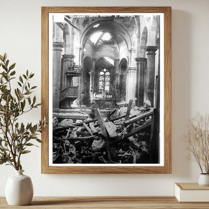 Historic Longwy -- Church wrecked by aeroplanes Print, Vintage Art
