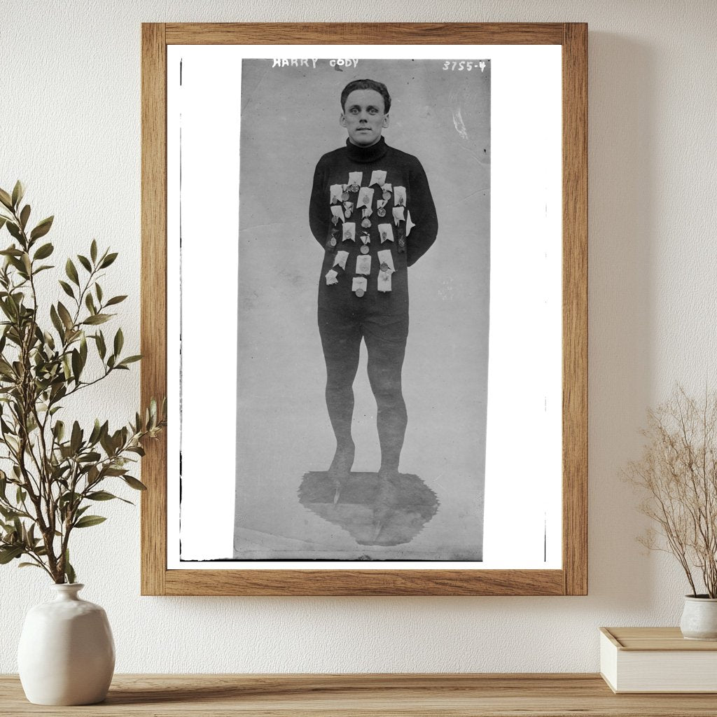 Historic Harry Cody [with sports medals] Print, Vintage Art