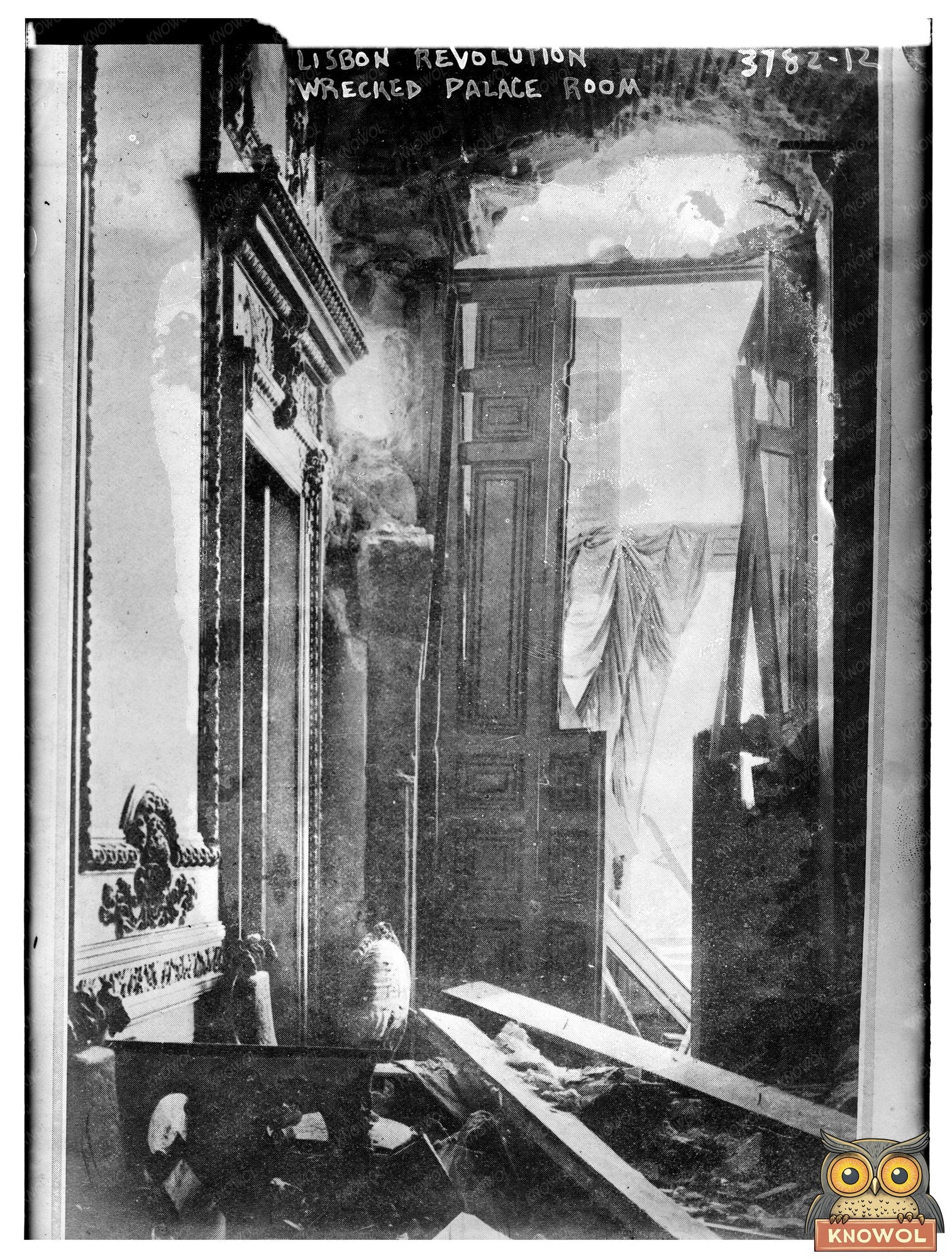 Historic Lisbon -- revolution wrecked palace room Print, Vintage Art