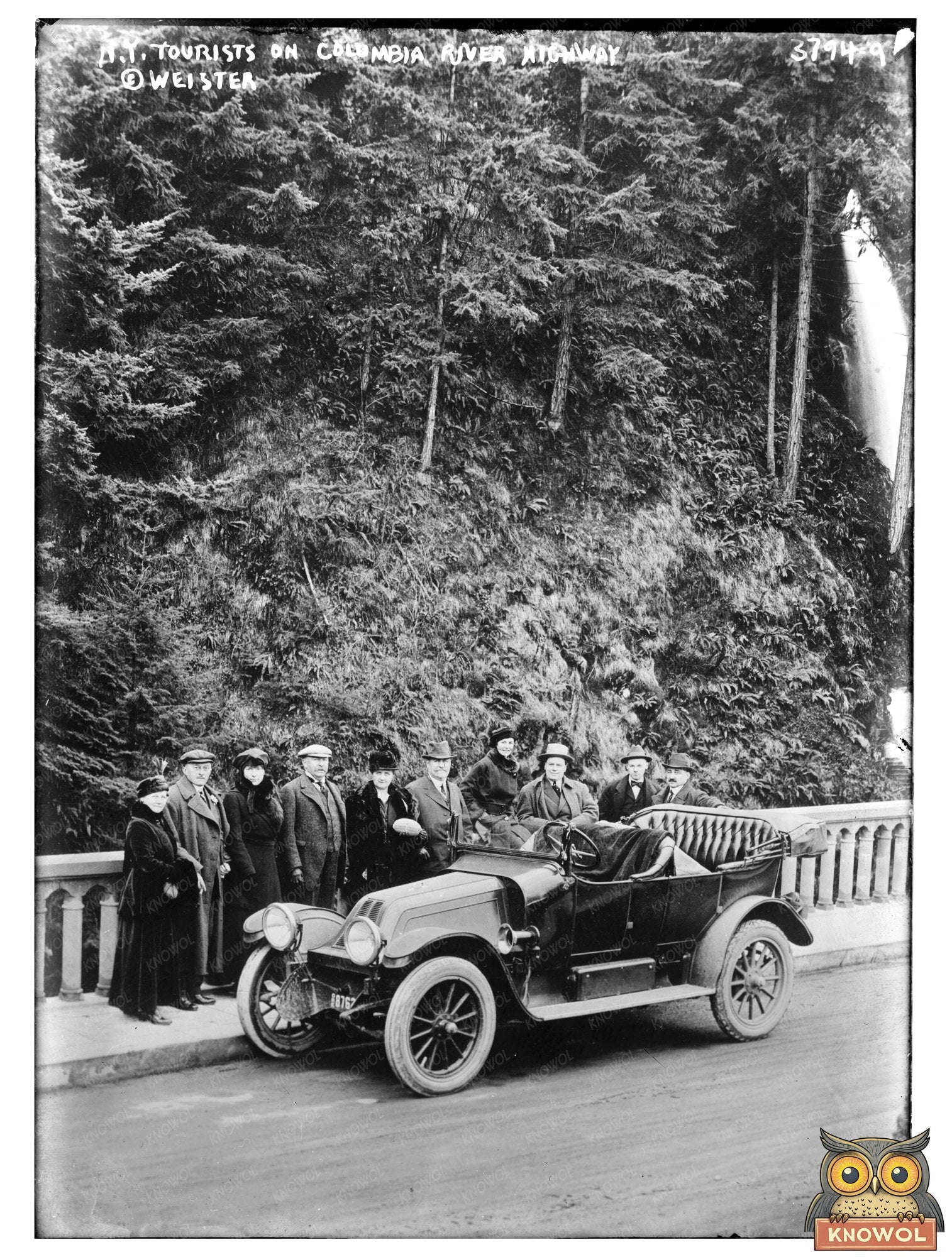 Historic N.Y. tourists on Columbia River Highway Print, Vintage Art
