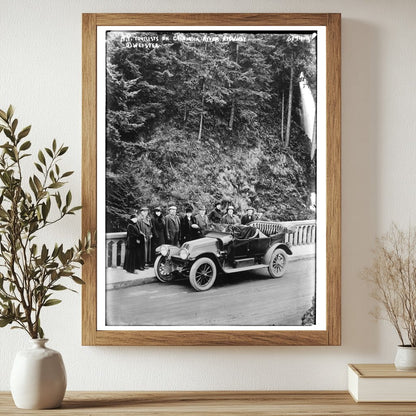 Historic N.Y. tourists on Columbia River Highway Print, Vintage Art