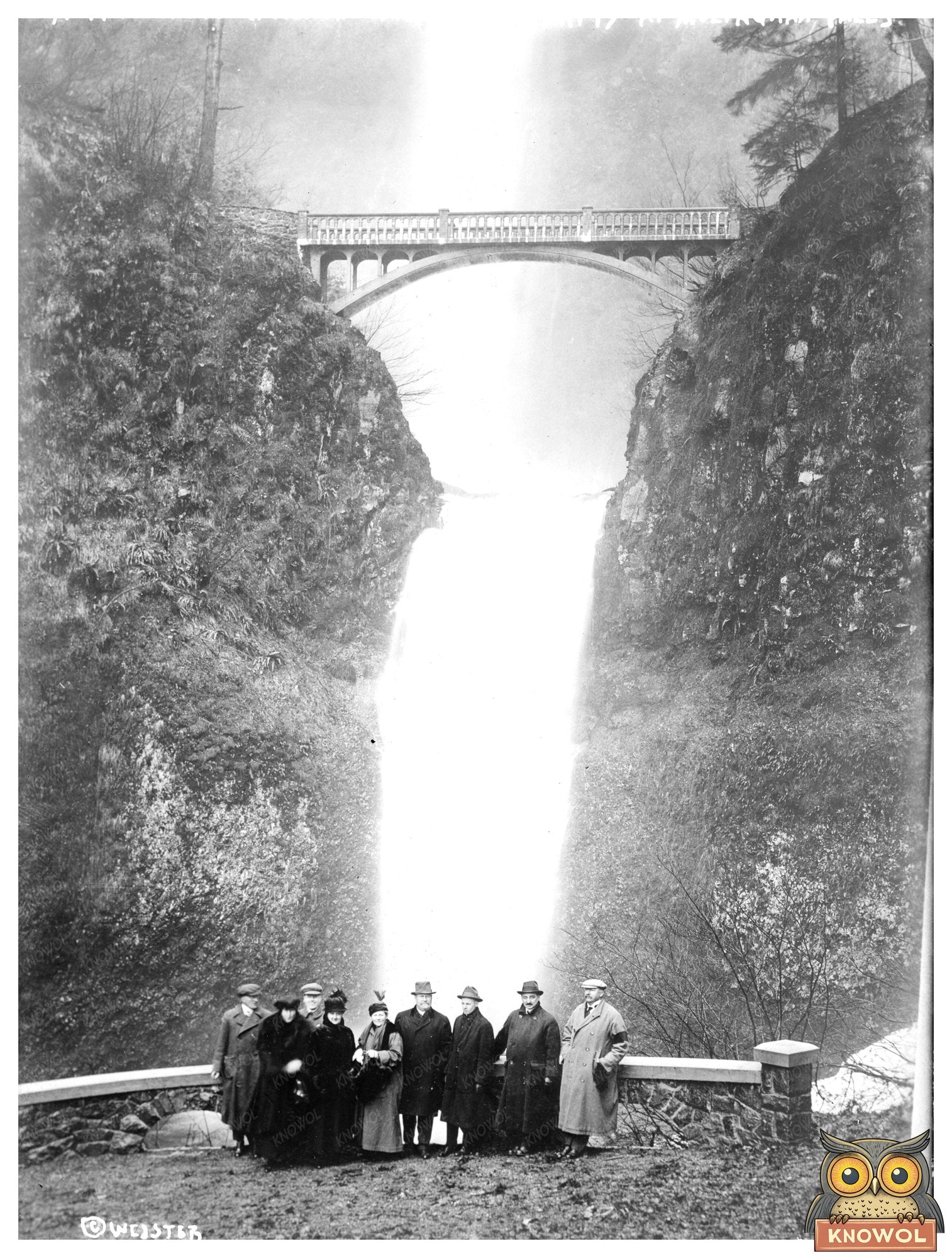 Historic N.Y. tourists (French -- Vanderbilt party) at Multnomah Falls Print, Vintage Art