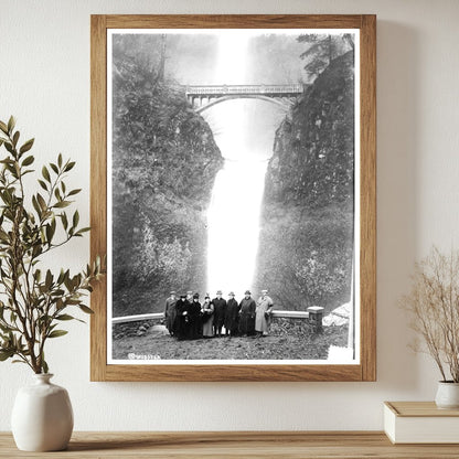 Historic N.Y. tourists (French -- Vanderbilt party) at Multnomah Falls Print, Vintage Art