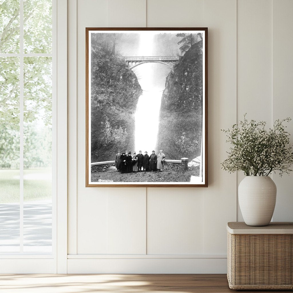 Historic N.Y. tourists (French -- Vanderbilt party) at Multnomah Falls Print, Vintage Art