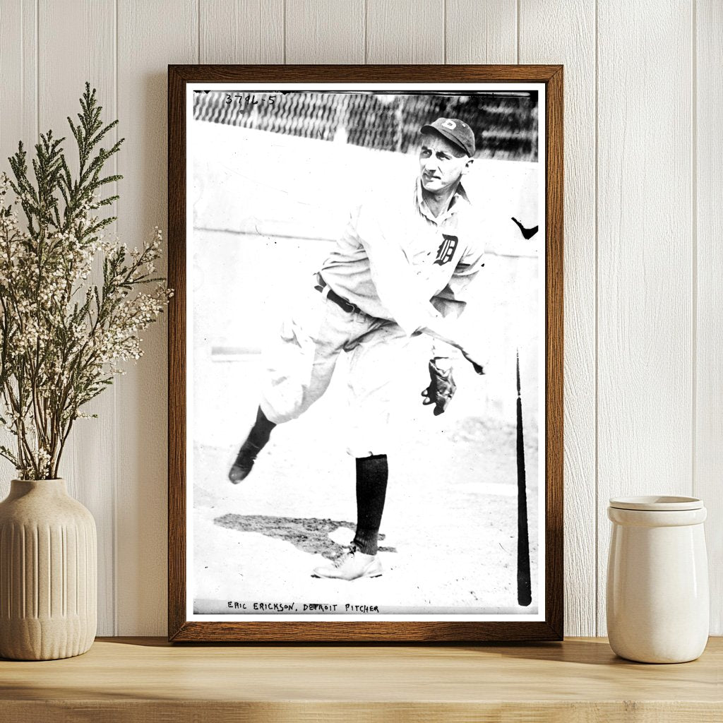 1917 Detroit AL Pitcher Eric Erickson in Action