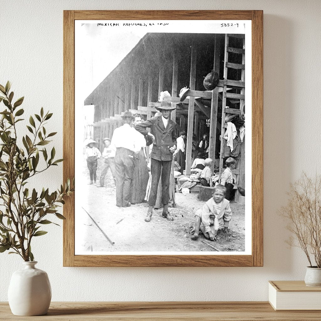 Historic Mexican refugees, El Paso Print, Vintage Art
