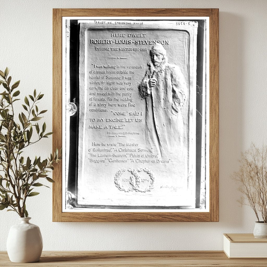Historic Tablet on Stevenson House Print, Vintage Art