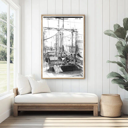 1916 Industrial Cranes in Milazzo Harbor Scene