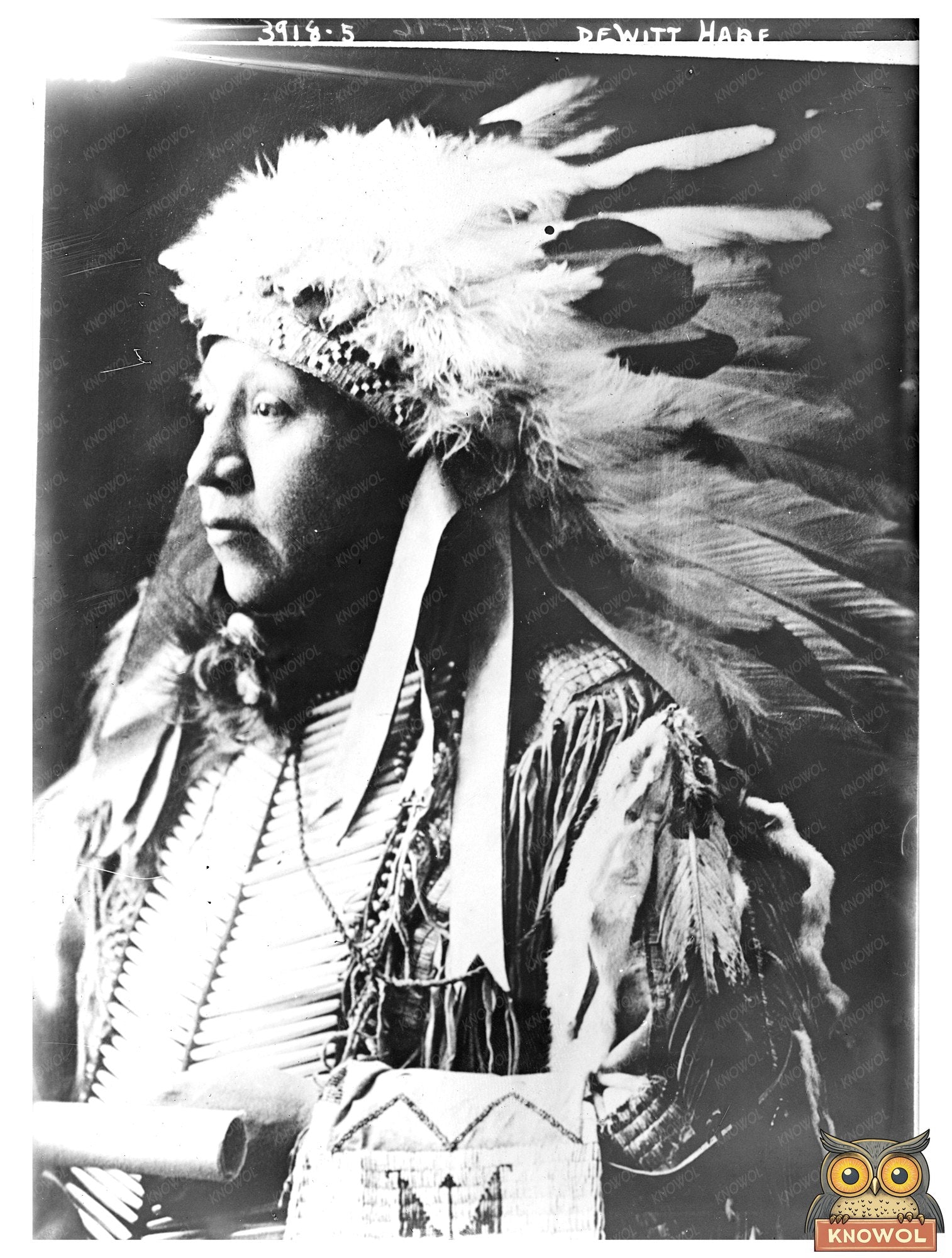 Historic Dewitt Hare [In American Indian headdress] Print, Vintage Art