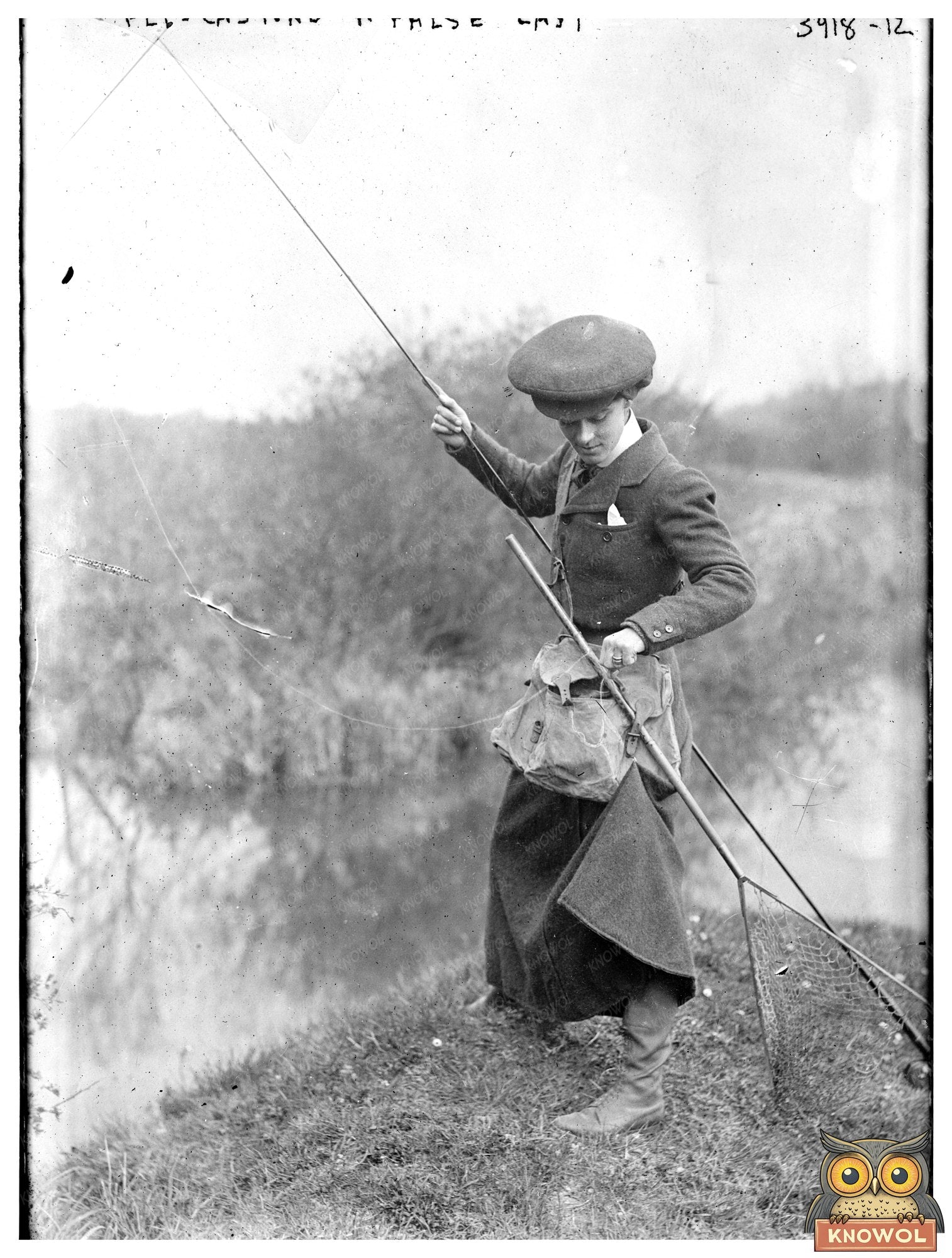 Historic Fly-casting -- A false cast Print, Vintage Art