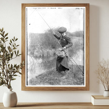 Historic Fly-casting -- A false cast Print, Vintage Art