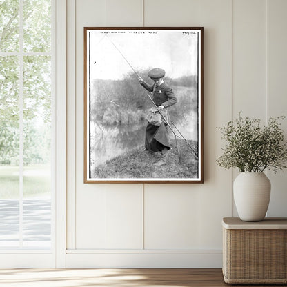 Historic Fly-casting -- A false cast Print, Vintage Art
