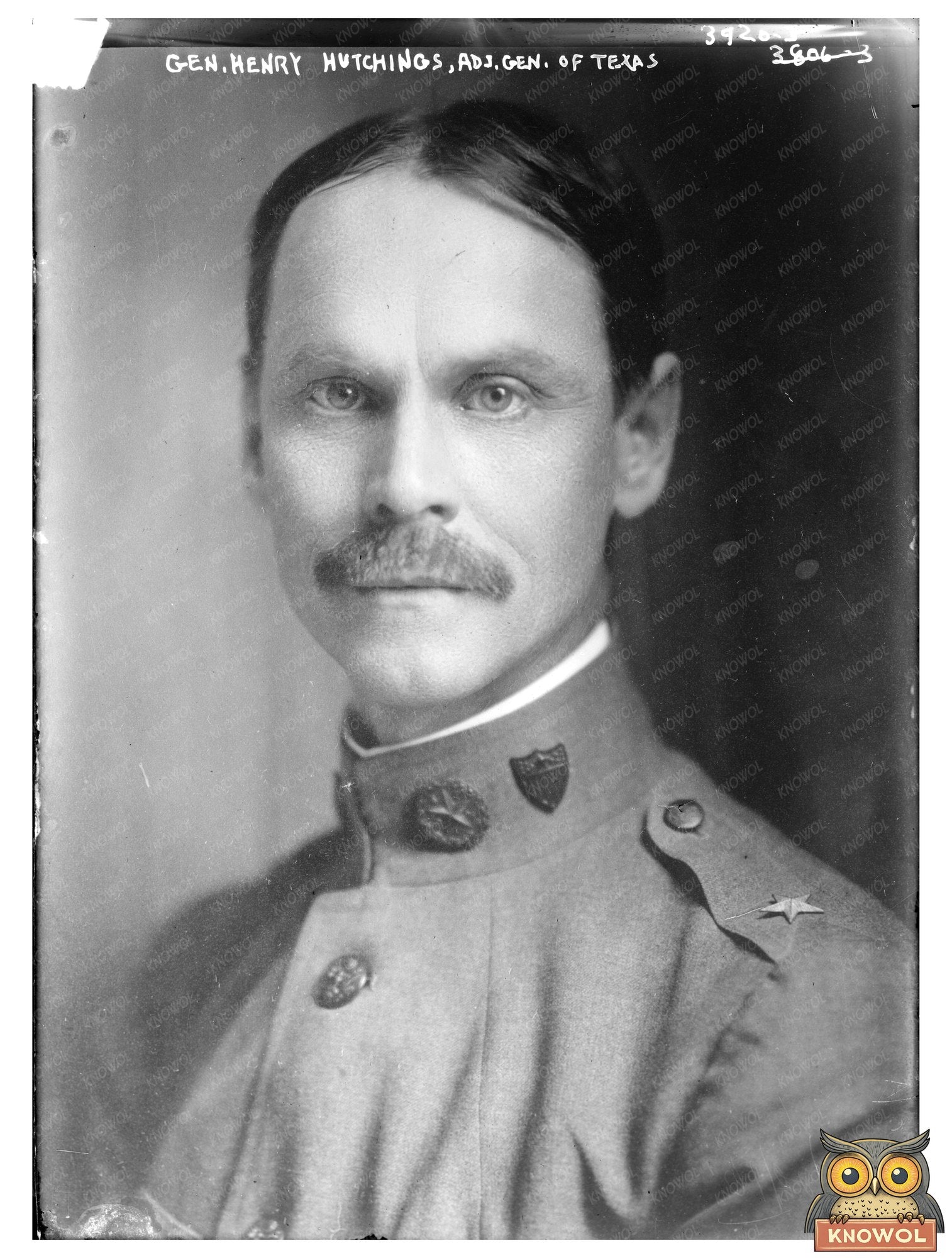 Historic Gen. Henry Hutchings, Adj. Gen. of Texas Print, Vintage Art