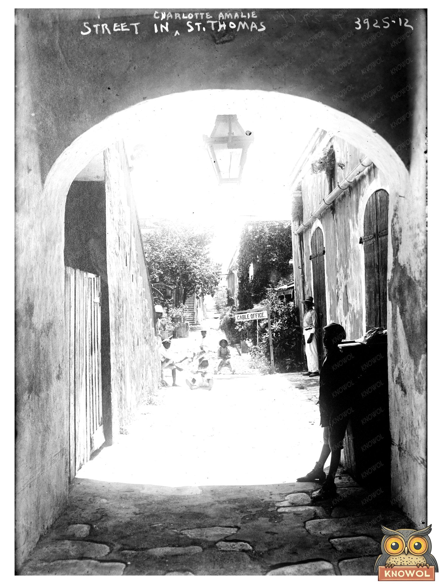 Historic Street in Charlotte Amalie, St. Thomas Print, Vintage Art