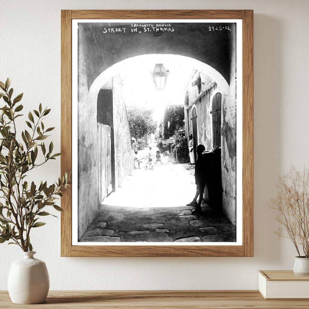 Historic Street in Charlotte Amalie, St. Thomas Print, Vintage Art