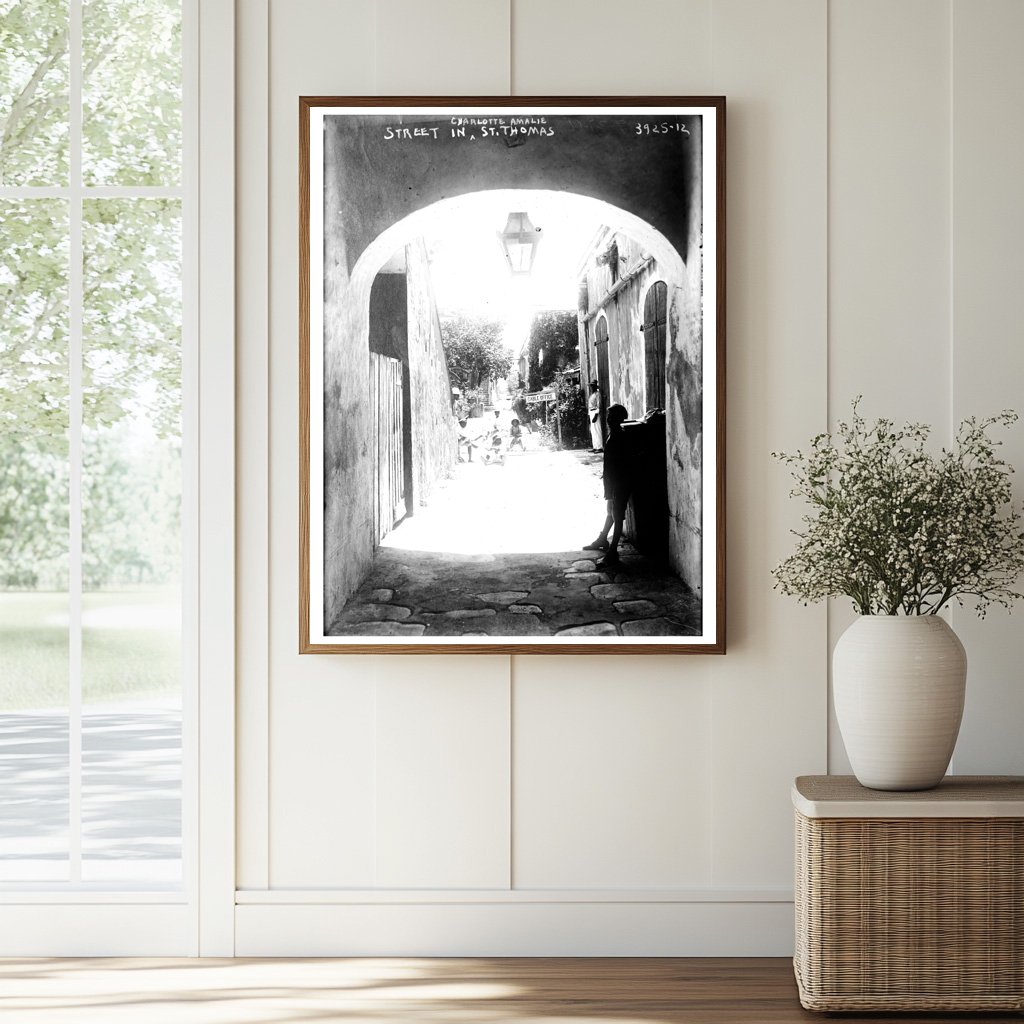 Historic Street in Charlotte Amalie, St. Thomas Print, Vintage Art