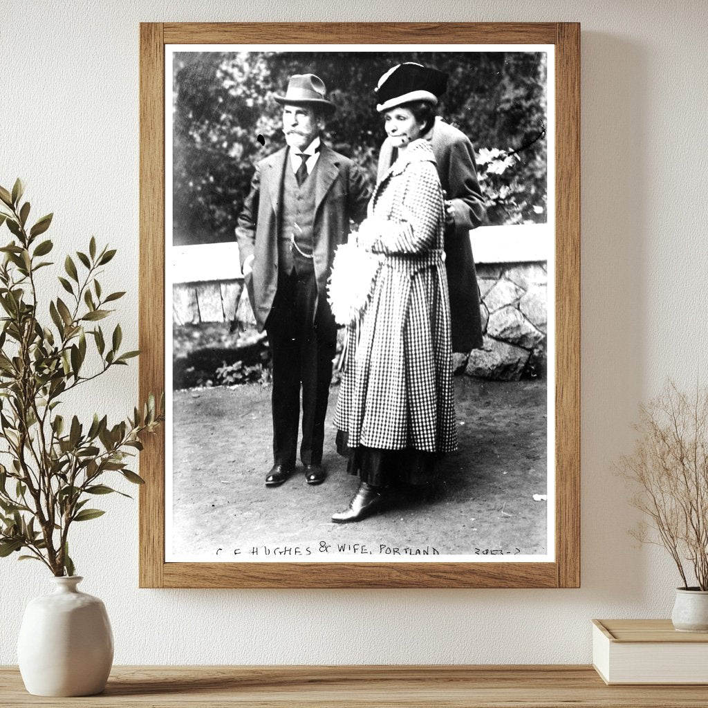 Historic C.E. Hughes & wife, Portland Print, Vintage Art