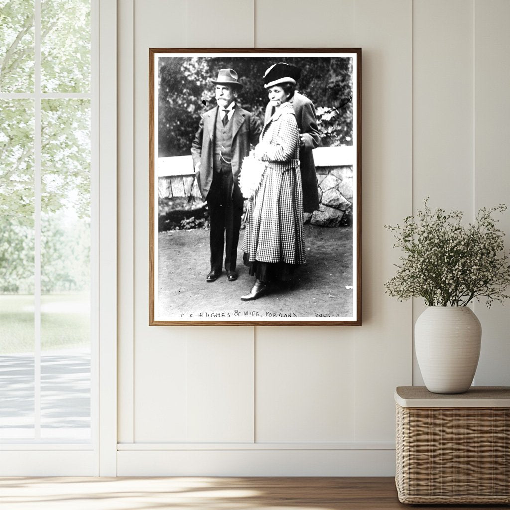 Historic C.E. Hughes & wife, Portland Print, Vintage Art