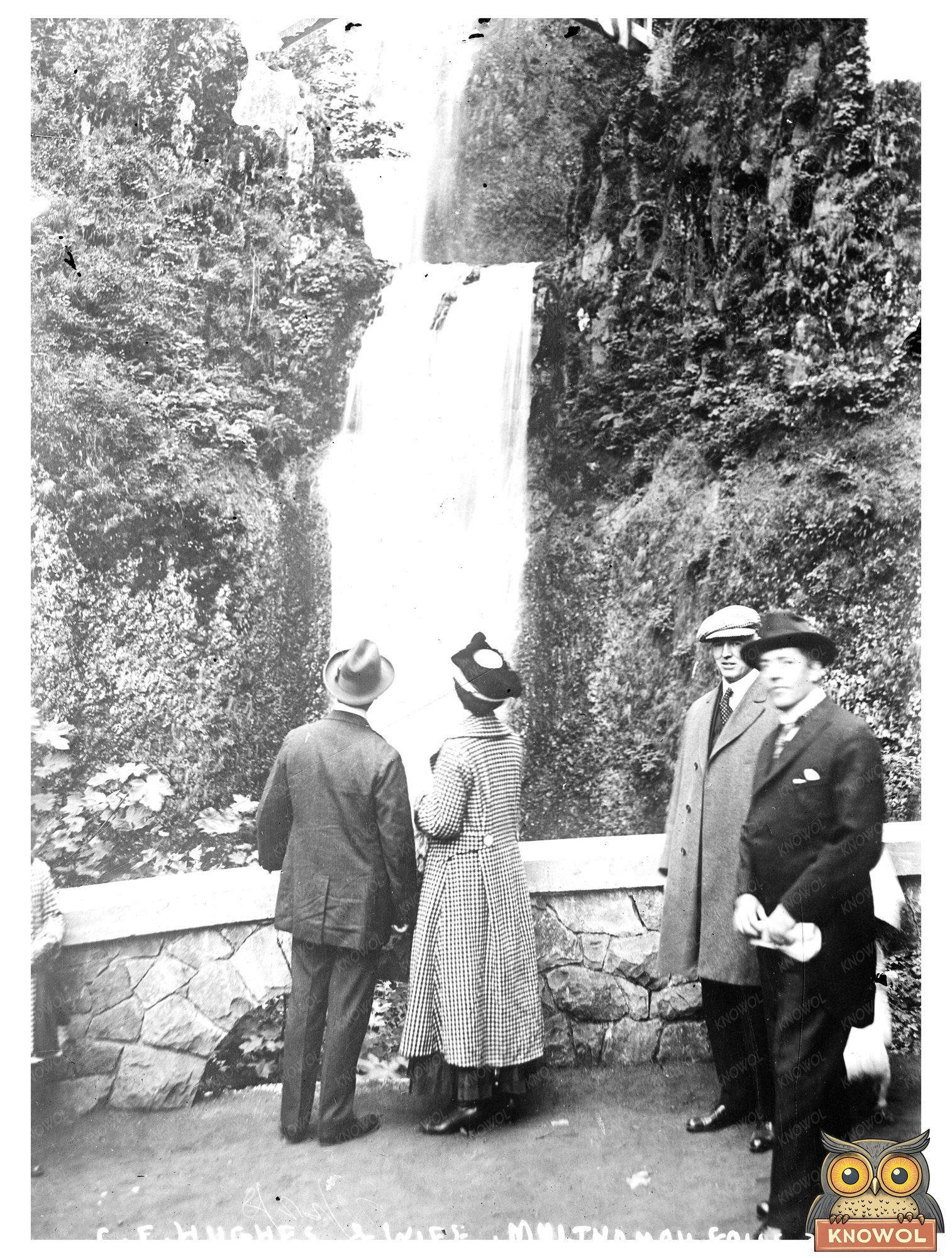Historic C.E. Hughes & wife, Multhomah [Multnomah] Falls Print, Vintage Art