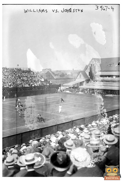 1916 Tennis Showdown: Williams vs Johnston Action Shot