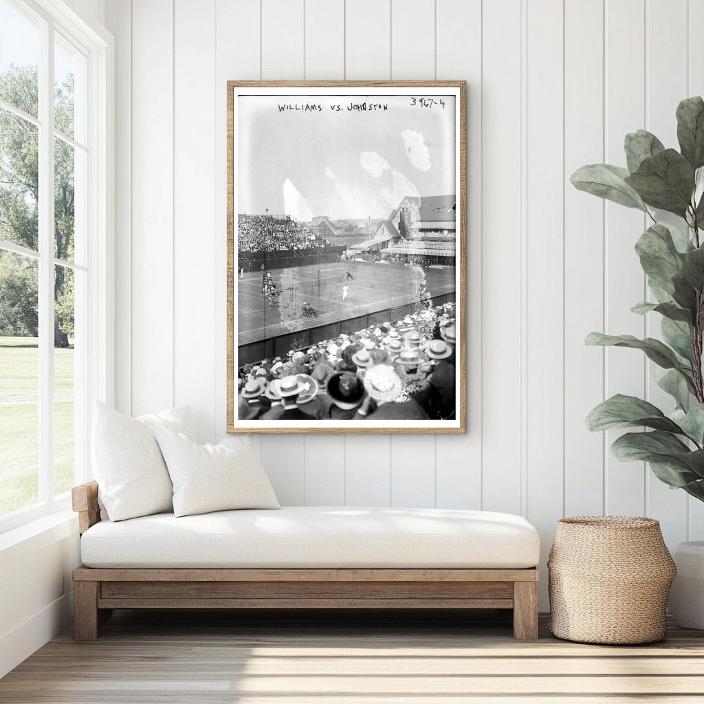 1916 Tennis Showdown: Williams vs Johnston Action Shot