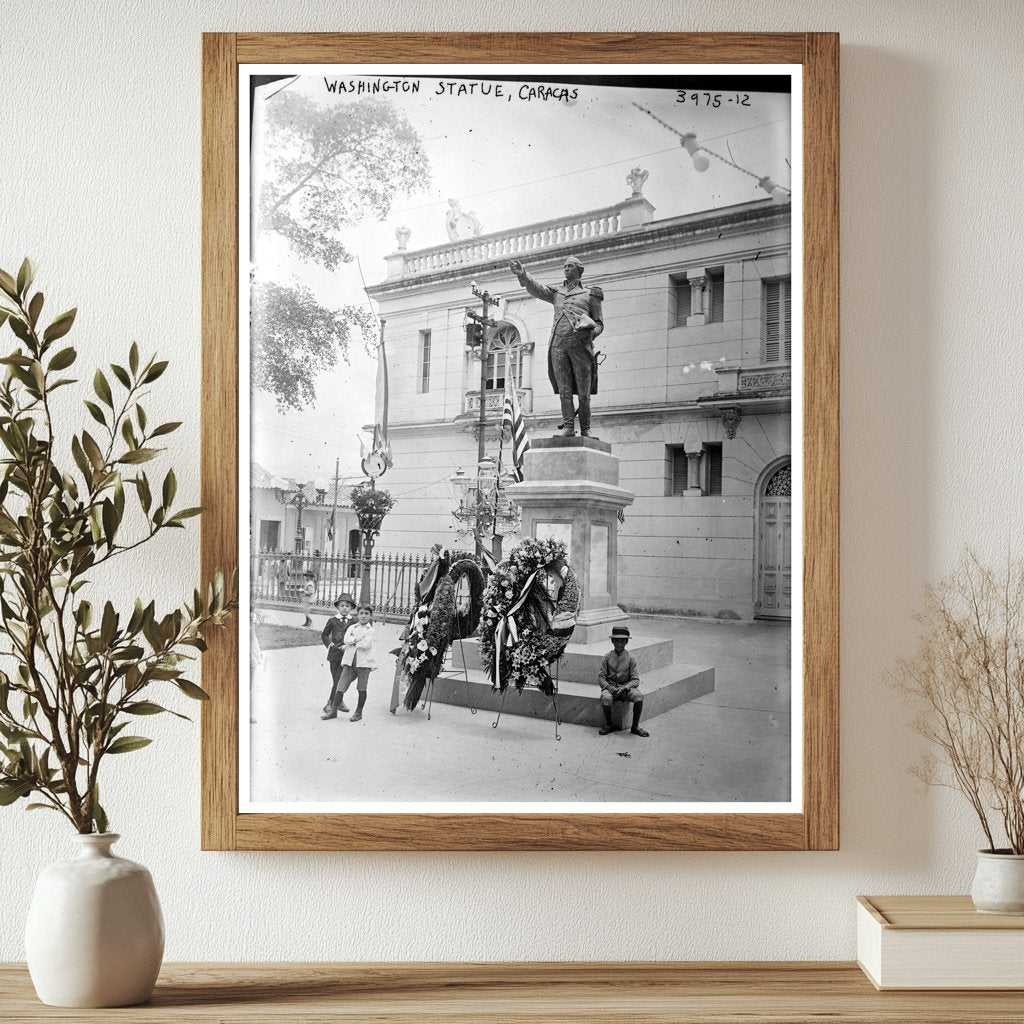Historic Washington Statue, Caracas Print, Vintage Art