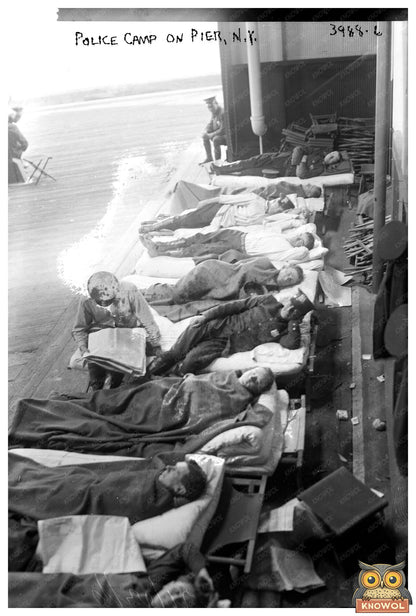 1916 NYC Police Camp on Pier - Historic Photo