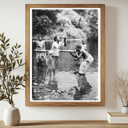Historic Fiji natives drinking Print, Vintage Art