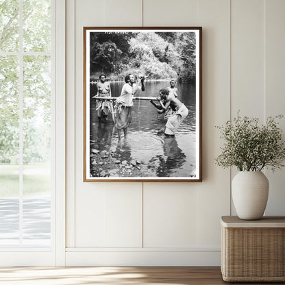 Historic Fiji natives drinking Print, Vintage Art