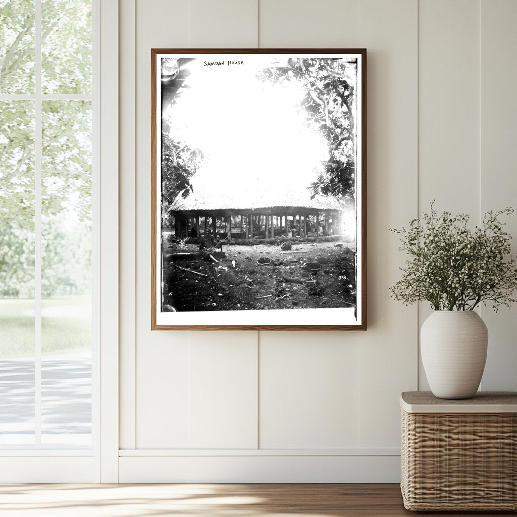 Historic Samoan house Print, Vintage Art
