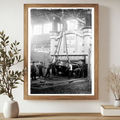 Historic Krupp's, Essen -- 10,000 ton bending press Print, Vintage Art