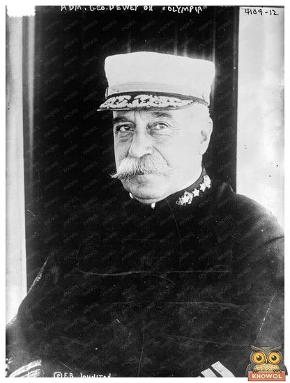 Historic Adm. Geo. Dewey on OLYMPIA Print, Vintage Art