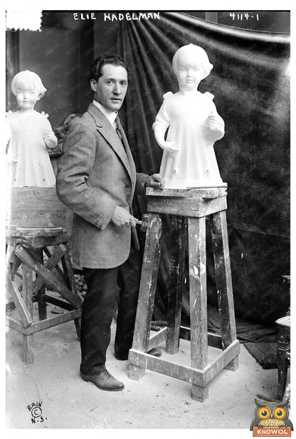 Dynamic Portrait of a 1917 Sculptor at Work