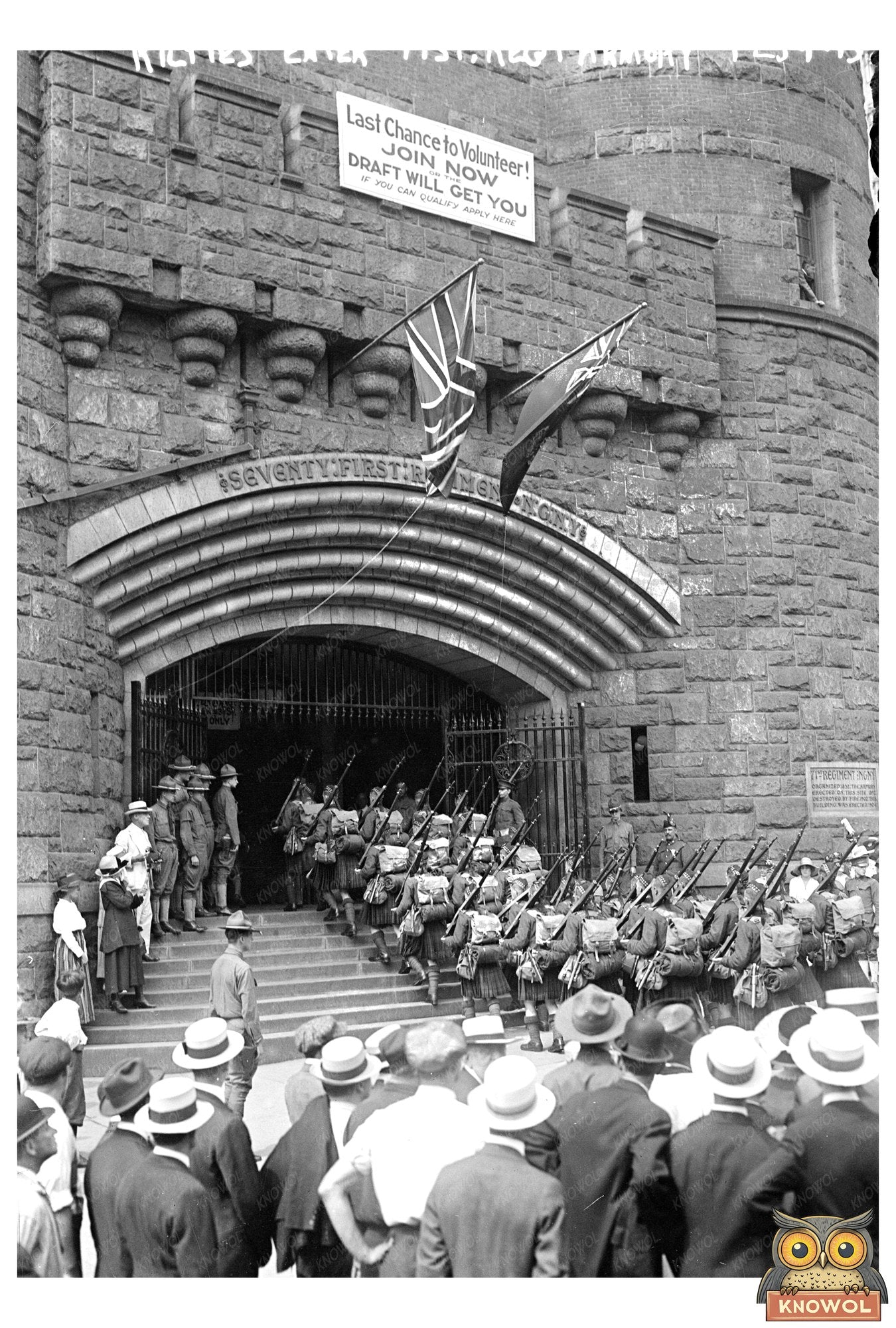 1917 Soldiers in Kilts Entering 71st Regt. Armory