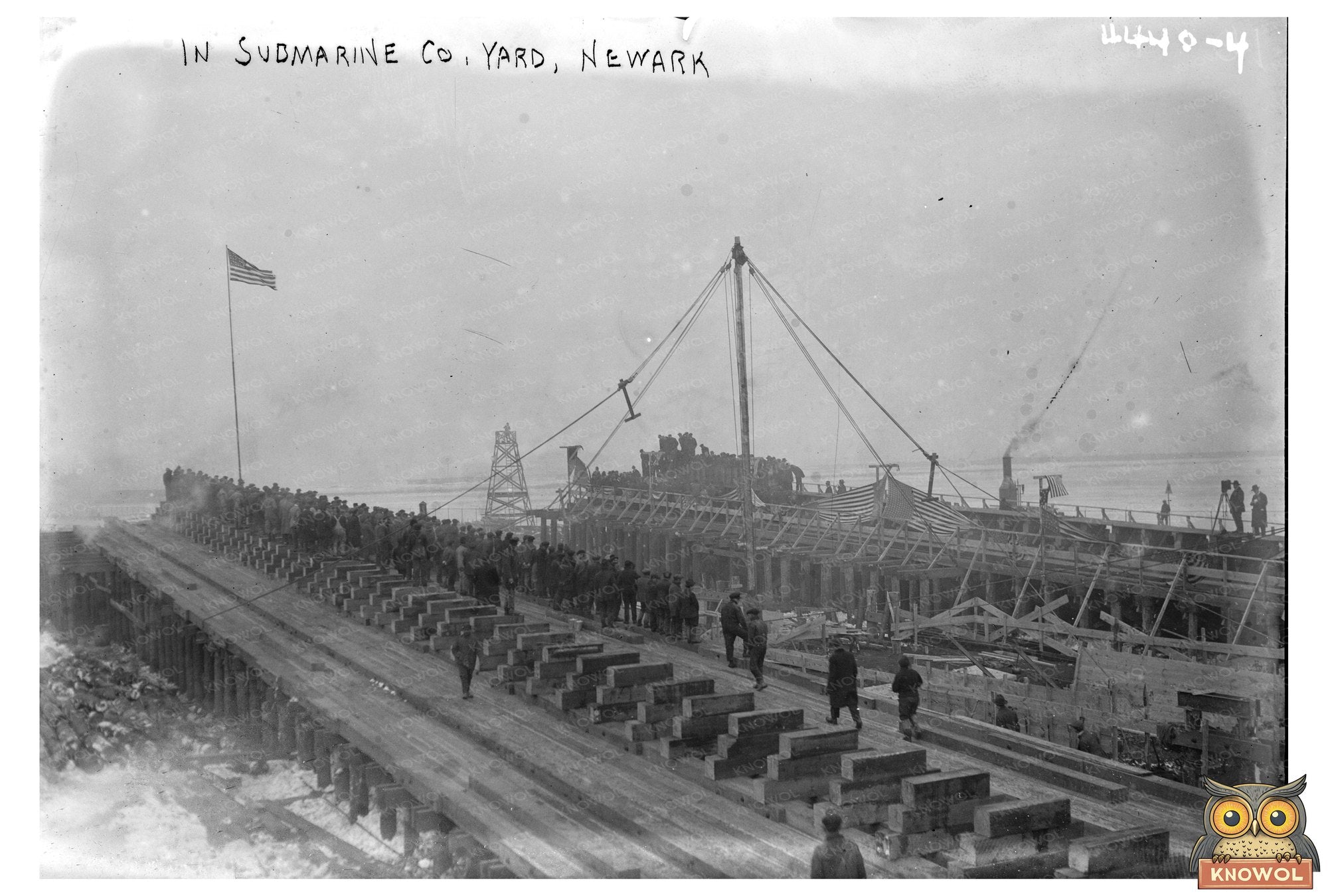 Submarine Yard in Newark: A 1917 Winter Scene