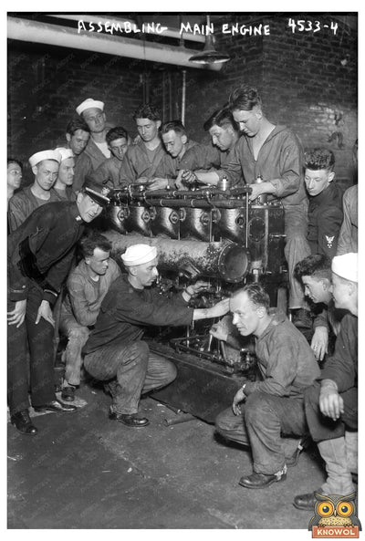 Industrial Revolution: Workers Assembling a Main Engine