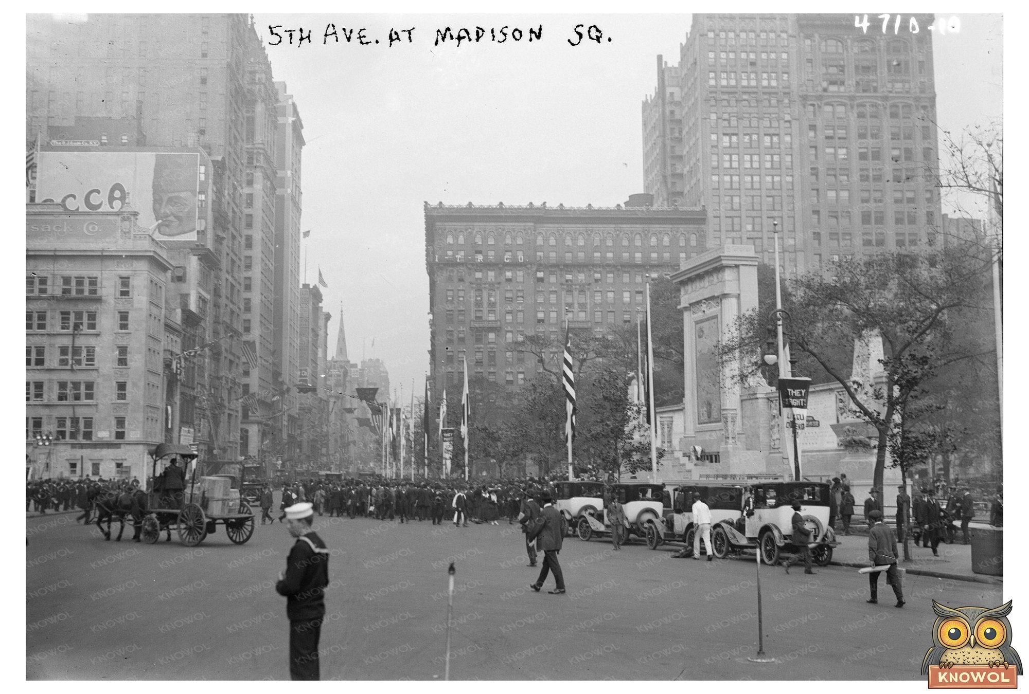 1918 Bustling 5th Ave. at Madison Square Scene