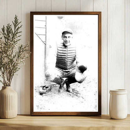 1920 Vintage Glass Photo of Baseball Catcher Truck Hannah