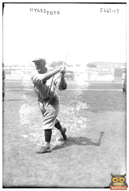 1920 Brooklyn Baseball Star: Hy Myers in Action
