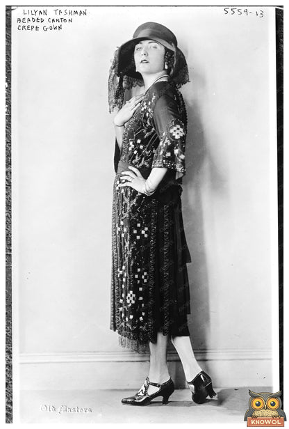 1920s Glamour: Beaded Canton Crepe Gown Elegance