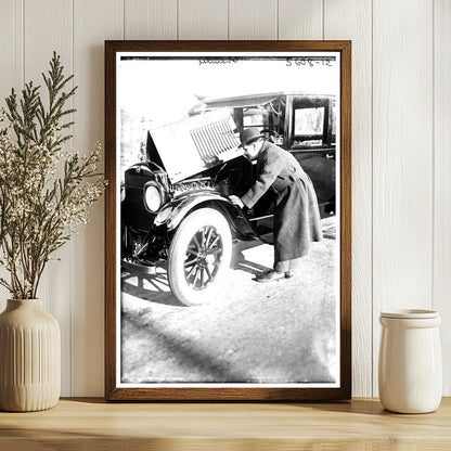 1920s Snapshot: Enthusiast Examines Vintage Auto Engine