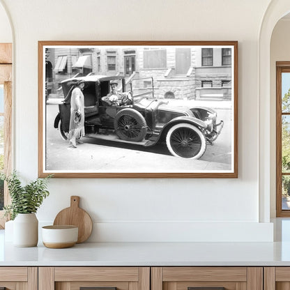 Vintage Elegance: Socialite Enters Chauffeur-Driven Car