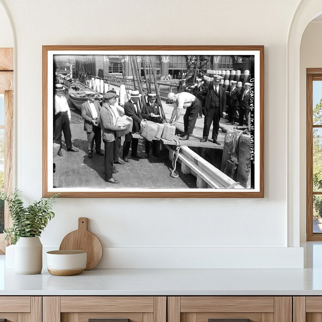 1920s Maritime Scene: Unloading Cargo at Dockside