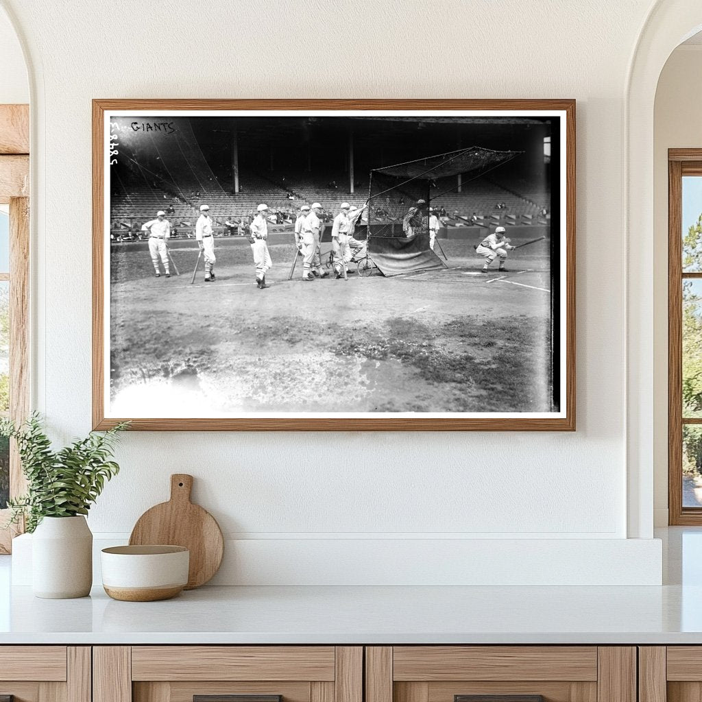 1923 Vintage Giants at the Batting Cage: A Baseball Moment