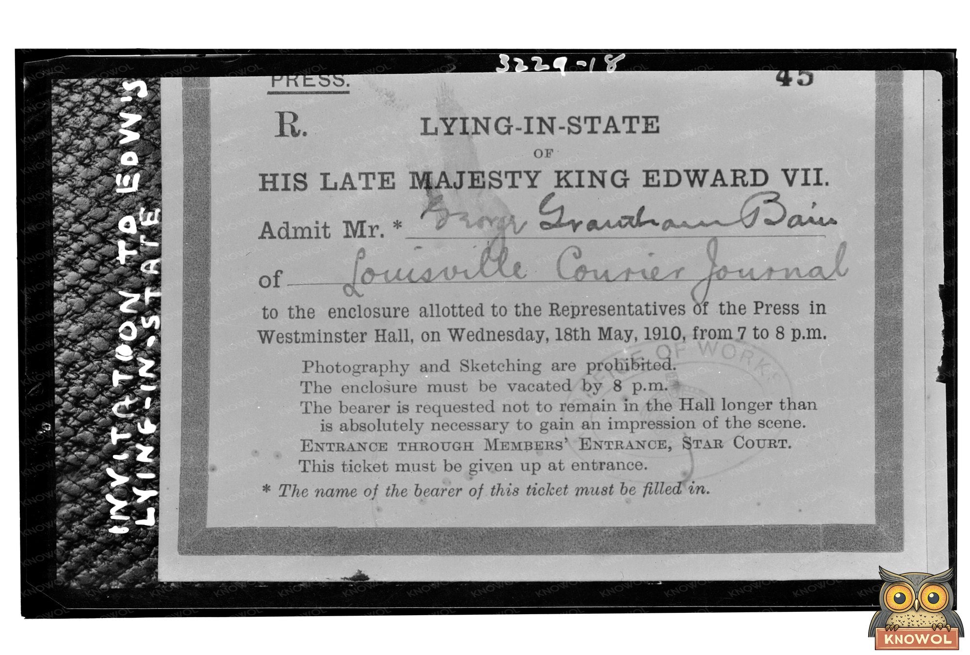 1910 Invitation to King Edward VIIs Lying-In-State