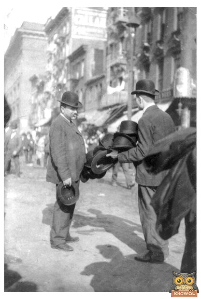 Vintage Street Vendor Selling Derby Hats in NYC, 1910