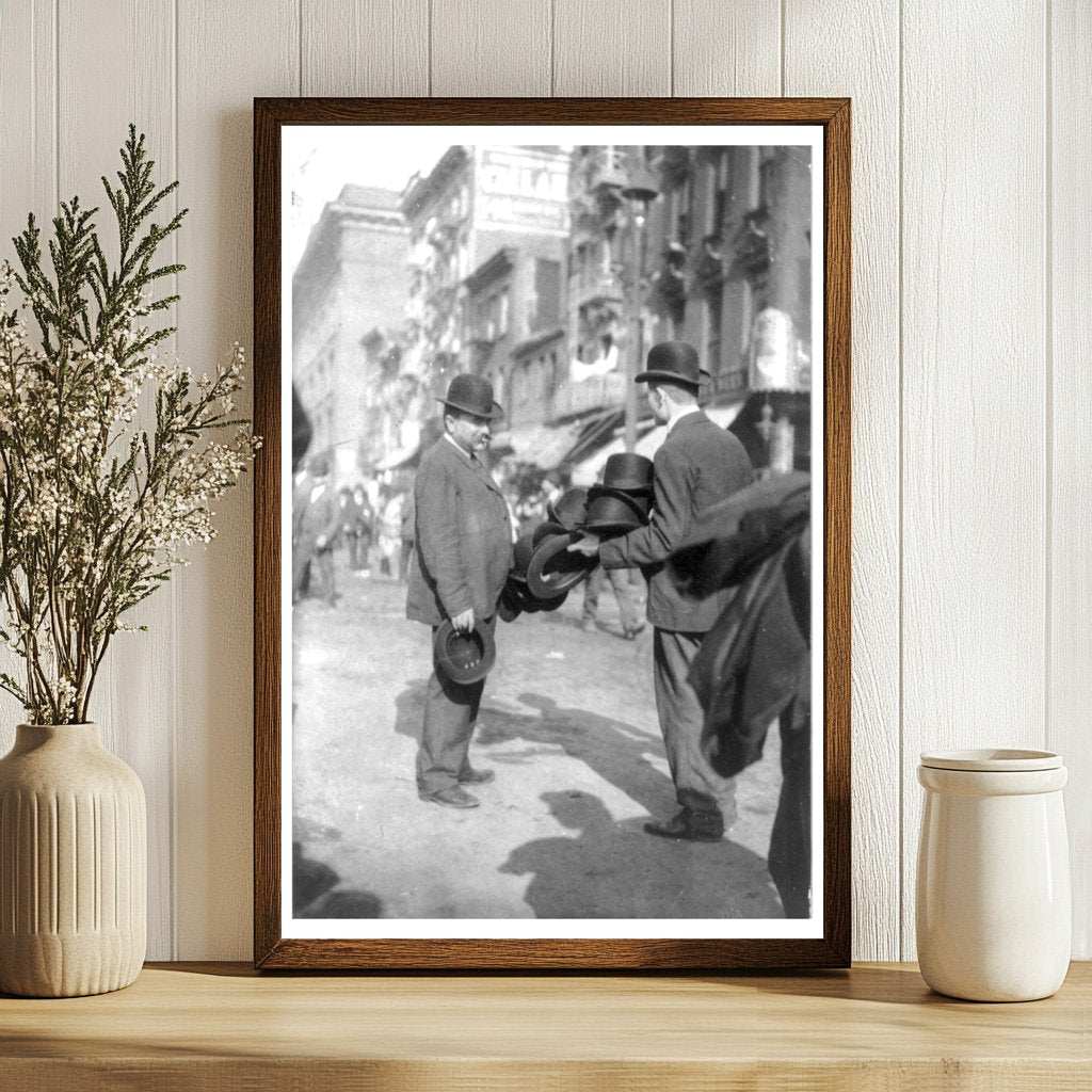 Vintage Street Vendor Selling Derby Hats in NYC, 1910