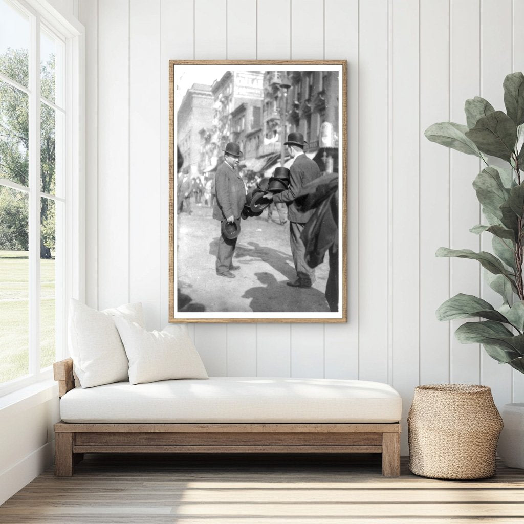 Vintage Street Vendor Selling Derby Hats in NYC, 1910