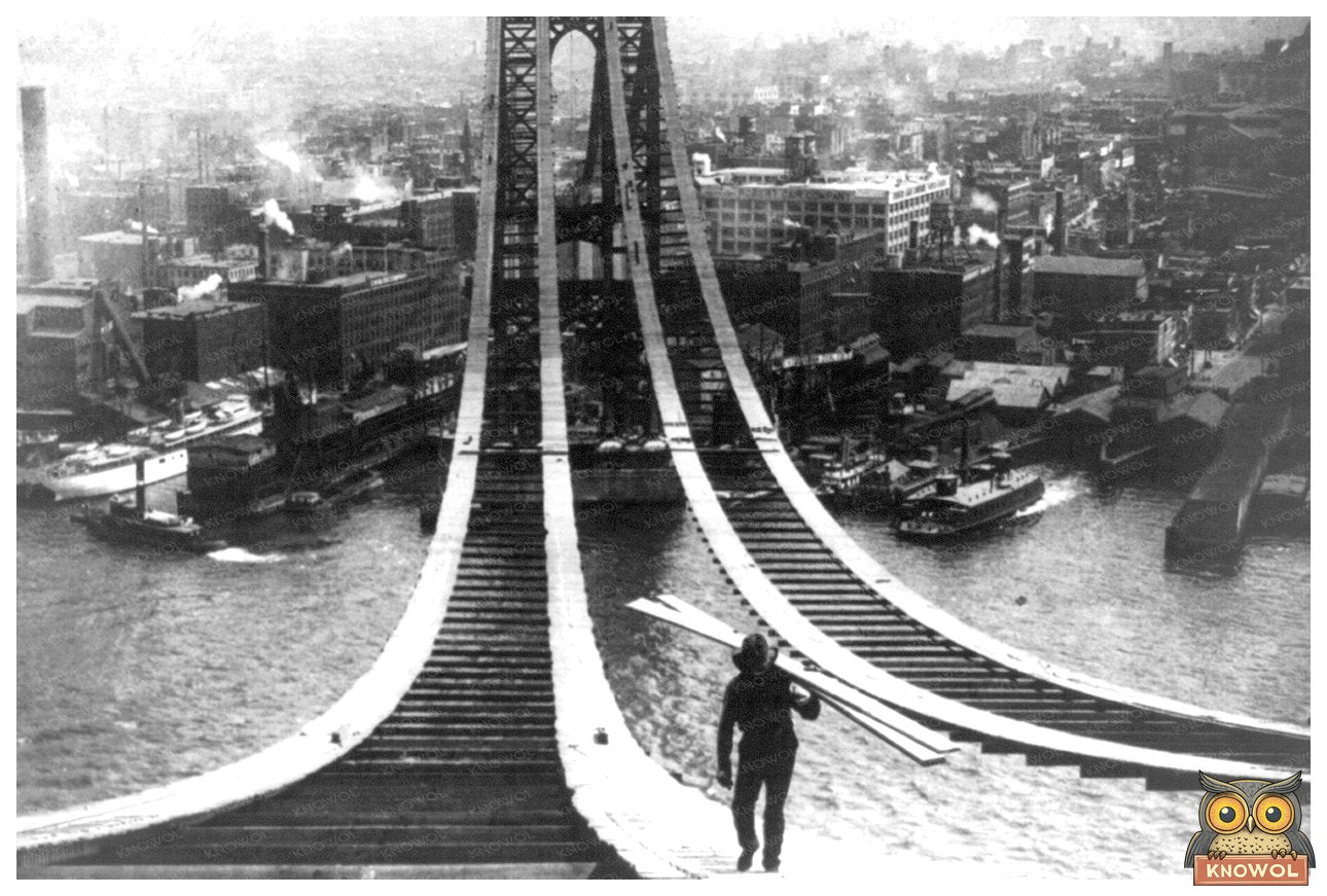 1909 Manhattan Bridge Construction: Laborer on Footpath