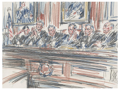 Vintage Drawing of U.S. Fourth Circuit Judges 1977